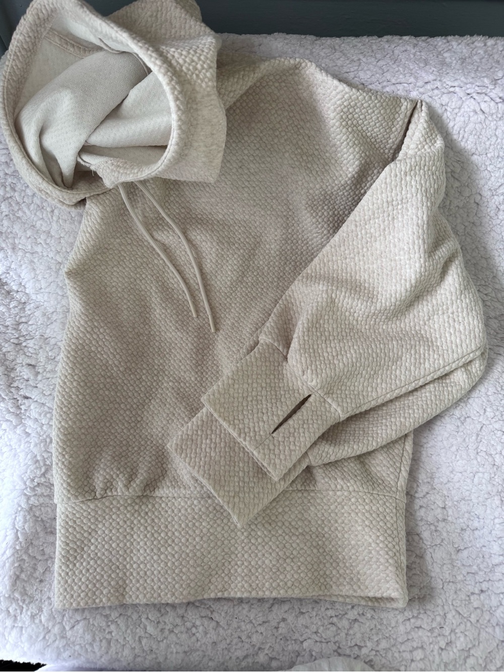 Women's Cream Textured Hoodie Sweater